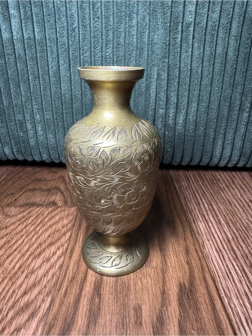 Brass Floral Engraved Decorative Bud Vase - Gold